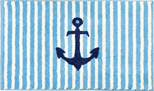 Erwin Müller Badematte, Badteppich maritim Lefkada hellblau Größe 50x80 cm - flauschig weicher Flor, rutschhemmend, für Fußbodenheizung geeignet (weitere Größen)