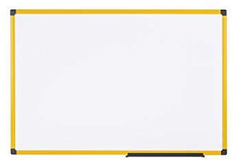 Bi-Office Ultrabrite Whiteboard - 180 x 90 cm - emailliert, Memoboard mit Gelber Alurahmen und Stifteablage