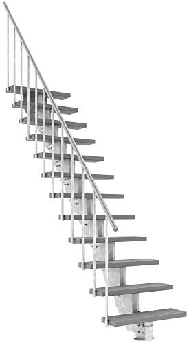 Außentreppe DOLLE Gardenstep mit 12 Stufen (Geschosshöhe: 222-270 cm) │ 80 cm Stufenbreite │ Stufenauflage Trimax® Grau │ Mit Steiggeländer
