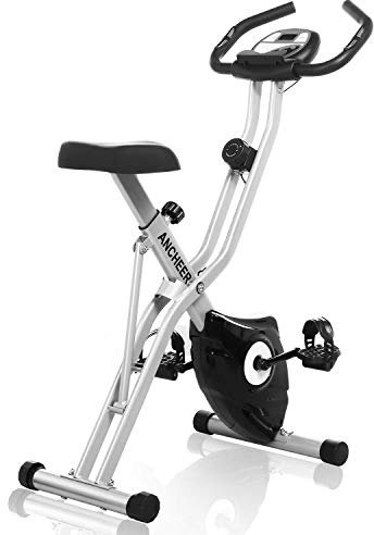 ANCHEER Klapp Heimtrainer mit APP Simulationsspiel, Indoor Fitnessbike Fahrrad mit 10-Fach einstellbaren magnetischen Widerstand & Tablet Ständer Orange, 6207, Silber