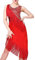 Mengmiao Damen Kleid Ärmellos Quaste Pailletten Tanzen Latein Zumba Samba Kleiden Rot XL
