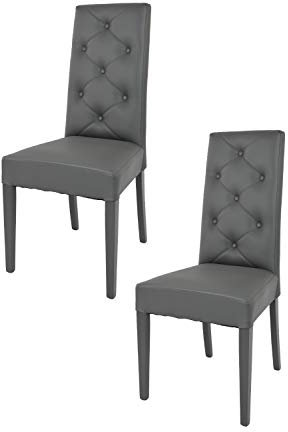 t m c s Tommychairs - 2er Set Moderne Stühle Chantal für Küche und Esszimmer, robuste Struktur aus lackiertem Buchenholz Farbe Dunkelgrau, gepolstert und mit dunkelgrauem Kunstleder bezogen