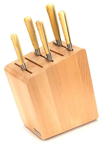Laguiole en Aubrac Kochmesser Set 5-teilig - Küchenmesser Frankreich - Griff Buchsbaum - Messerblock magnetisch Artelegno Verona Buche