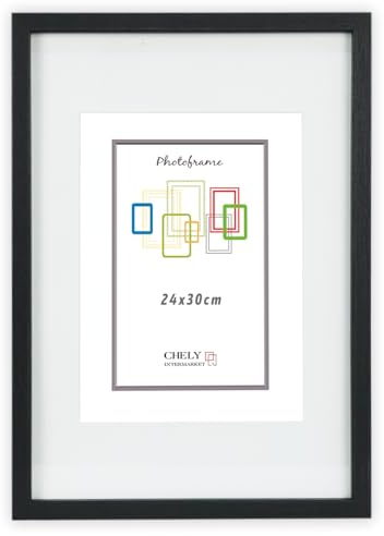 CHELY INTERMARKET MOD351 Marco Fotos Madera Moderno 24x30cm Con Paspartú Interno 18x24cm Estilo Decorativo Elegante Cuadro Decoración Vertical Pared Regalo Hogar Oficina Color Negro 1 Unidad