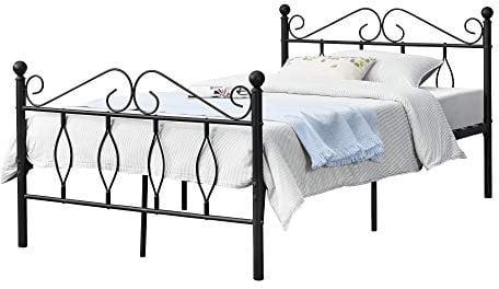 [en.casa] Metallbett 120x200 cm Jugendbett mit Kopf-und Fußteil Einzelbett Bettgestell Metallgestell mit Lattenrost bis 300kg Schwarz