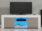 Panana TV Unit Cabinet Sideboard Glass Shelf Storage Modern Stand Matt Body and High Gloss Doors 120CM with 16 Color RGB LED Lights (Grey)