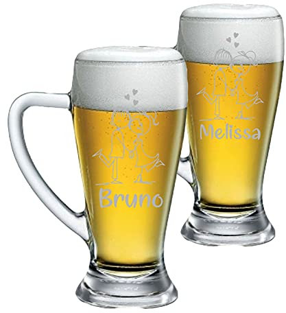Colorfamily Coppia Boccali da birra Personalizzati Set da 2 Boccali da birra personalizzati con nome Innamorati disegno - bicchiere in vetro 38 cl
