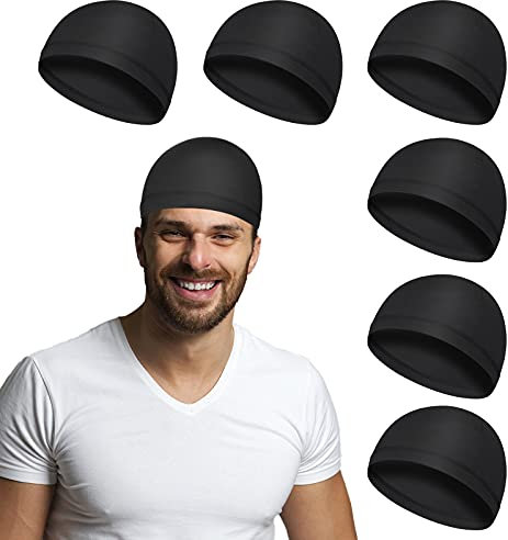 ASTER 6 Piezas Gorra de Calavera Skull Cap Hombre y Mujer Gorra para Correr de Sudor Casco de Ciclismo de Seda de Leche Forrado en Negro