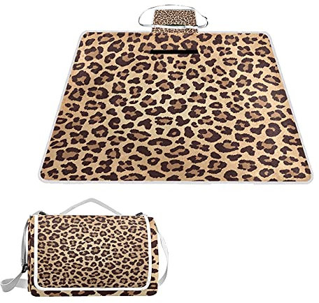 ALAZA Rechteckige Picknickdecke, wasserdicht, Leopardenmuster, Beige / Braun, faltbar, für den Innen- und Außenbereich, für Reisen, Wandern, Camping, Park, 150 cm x 145 cm