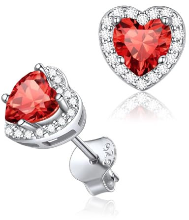ChicSilver Orecchini Argento Granato Cuore Orecchini con Granato, Orecchini Lobo Granato Rubino Luglio Confezione Regalo