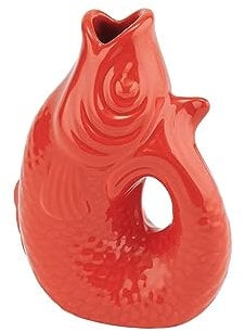 Gift Company Vase Monsieur Carafon XS, Vase décoratif en Forme de Poisson Faïence Coral Red