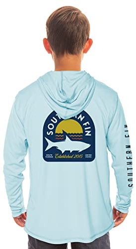 Kids Fishing Hoodie Shirt Long Sleeve UV UPF SPF Sun Protection Youth Boys Girls (Arctic Blue, Medium)