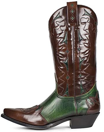 Sendra Boots - 3379 Stivali Campane da Uomo Altas con Tacon con Punta Fina - Stile Cowboy in Pelle Marrone e Nero con Ricamo Serpente -, marrone, 43 EU
