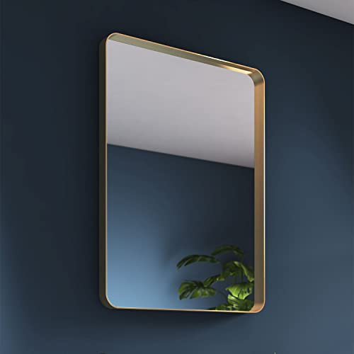 Brushed Brass Bathroom Mirror 600x800mm - Onyx Rotatable Bathroom Mirrors Wall Mounted, Rectangle Wall Mirrors for Bedrooms, Aluminium Framed Bedroom Mirror, Brushed Brass Accessories for Bathrooms