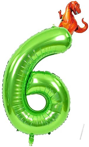 Geburtstag Folienballon Zahl 6 Mit Dinosaurier, 101 cm Grün Luftballons, Helium Ballon, Mädchen Geburtstag Luftballon Deko Hochzeit Jubiläum Fest Party Dekoration, Fliegt Mit Helium