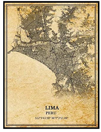 Lima Peru Wandkunst, Vintage-Druck, Poster, Leinwand, Karte, Kunstwerk, Reise, Souvenir, Geschenk, Heimdekoration, ungerahmt 9x11 inches