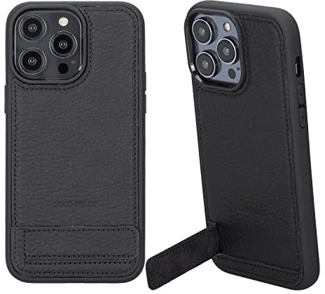 Solo Pelle Lederhülle für das iPhone 14 Pro Max in 6.7 Zoll Case Leder Hülle Ledertasche Backcover aus echtem Leder mit Standfunktion Stanford Base (Matt Schwarz)