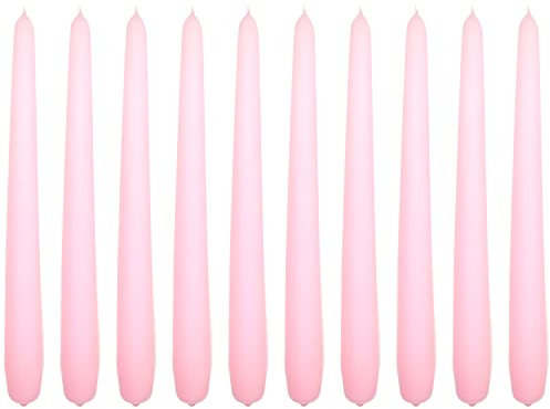 Tapered Dinner Candles, Pack of 10, Unscented, Long Burning Time, 24 cm / 19.45” (Rosy, Matt)