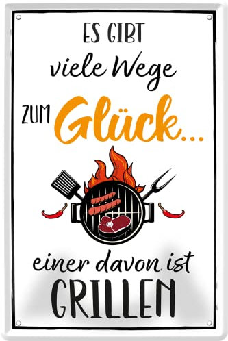 schilderkreis24 – Blechschild Lustiger Grill Spruch “Es gibt viele Wege zum Glück“ Deko BBQ Geschenkidee Mann Frau 20x30cm