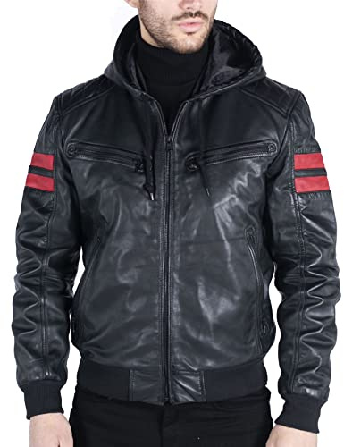TruClothing.com Men's Bomber Jacket Outwear Windproof Winter Real Leather Jackets Coat Quilted Hood