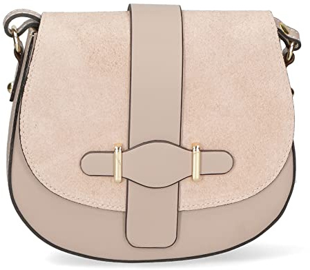 Gave Lux Damen-Umhängetasche mit einem Fach aus echtem Wildleder + Falten. Italienisches Handwerksprodukt. Hergestellt in Italien GLX221003623FBG-L305_CIPRIA 23x20x6 cm
