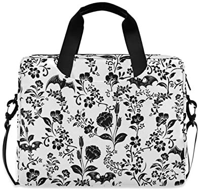 DerlonKaje Laptoptasche, 15,6 Zoll, wasserdicht, mit Gurt, schützende Laptop-Tragetasche für Damen und Herren, Gothic-Fledermaus-Foral