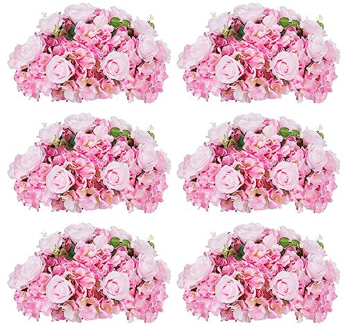 Blumenkugeln für Tafelaufsätze Hochzeitsblumen – 6 Stück große künstliche Rosenkugeln, rosa Blumen für Tafelaufsätze, Tische, Hortensien, Arrangement-Blumenstrauß für Party, Valentinstag