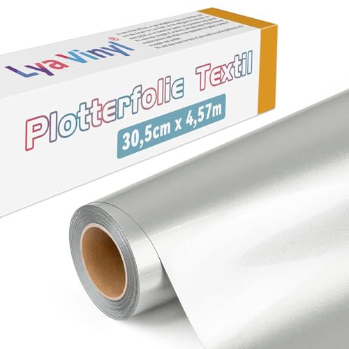 Lya Vinyl Plotterfolie Textil, 30,5 × 457,5cm Strahlendes Silber Flexfolie Plotter Textil für Cricut und Silhouette, Textilfolie Plotter für DIY Stoff und Shirt