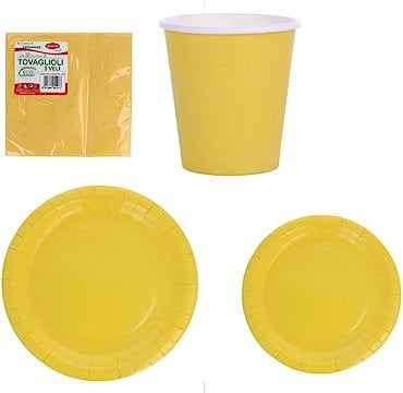 Coordinato Tavolo Monocolore in Cartoncino- 100% RICICLABILE, 100% BIODEGRADABILE, 100% CARTA (Giallo)