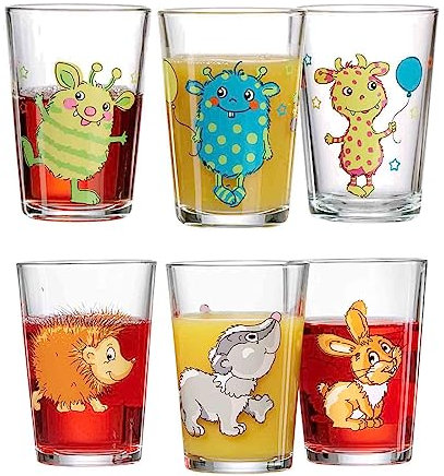 Ritzenhoff & Breker Vasos infantiles con diseño de monstruos y animales del bosque, juego de 6, 205 ml, vasos infantiles impresos con motivos de animales y monstruos, aptos para lavavajillas