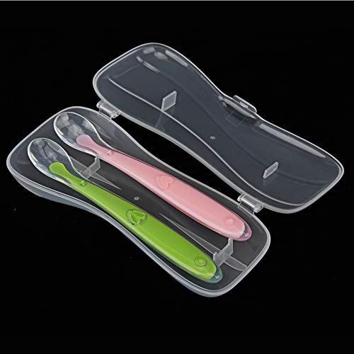 Cucharas para Bebés, Alimentación de Entrenamiento Gran Juego de Regalo con Caja 2PCS / Set Cucharas para Bebés de Punta Suave de Silicona de Primera Etapa para Bebés Mayores de