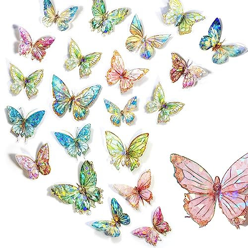 IOSPKKIO® 80 Stück mit 4 Themen Schmetterlings-Aufkleber-Set, Eiskristalle, holografisch, PET, glänzend, Kunstharz, wasserfest, transparent, Aufkleber für Scrapbooking-Zubehör