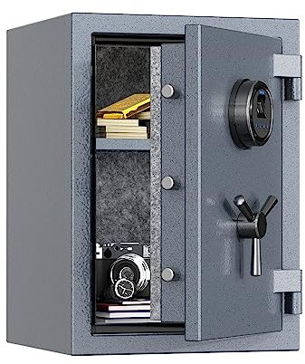 RPNB Deluxe Biometrischer Feuerfester Safe, Touchscreen Digitaler Fingerabdruck Feuerfester Safe mit Abnehmbarem Regal und 3-Speichen-Tresorgriff, Home Safe für Bargelddokumente Schmuck, 36.4 L, Grau