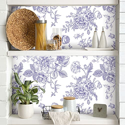 CRE8TIVE Papier Peint Pivoine Violette 61cm x 300cm Papier Peint Fleuri Vintage Papier Peint Adhesif Mural Papier Adhesif pour Meuble Vinyle Adhesif Papier Peint Chambre Fille Cuisine Salle de Bain