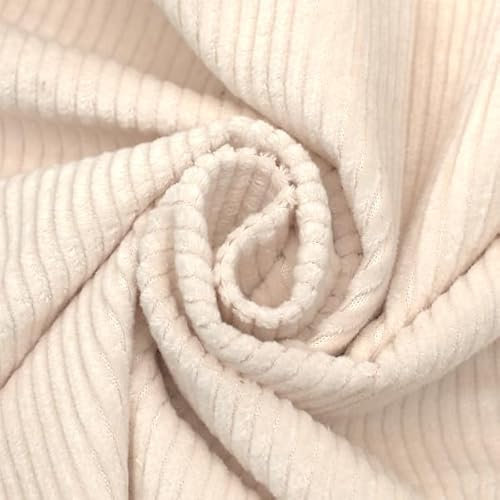 STOFFKONTOR Stretch Breitcord Stoff - Öko-Tex Standard 100 - Meterware, Farbe Creme-Weiss - zum Nähen von Bekleidung, Kissen, Deko uvm.
