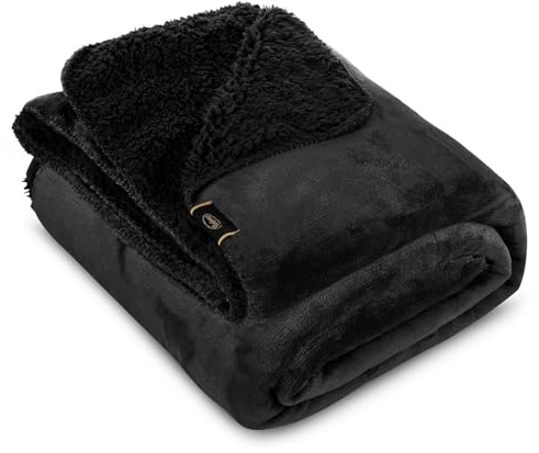 Eurofirany Teddy Fleece Decke Wärmende Wohndecke Sesseldecke Tagesdecke Weiche Sofadecke Überwurf Winterdecke Kuschelige Couchdecke (Schwarz, 150 x 20