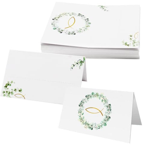 SOETDERT 50 Stück Tischkarten Eukalyptus, Platzkarten Blanko Tischdeko, Tischkarten Elegantes Namenskarten zum Beschriften Konfirmation für Taufe Kommunion Hochzeit Bankett Geburtstag Partys (C)