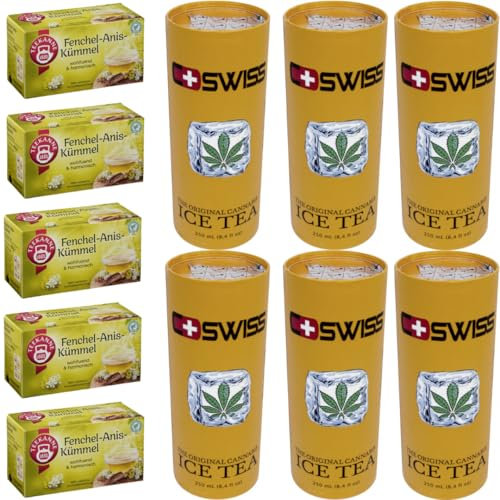 CSwiss The Original Ice Tea 250 Ml x 6 Stück + Teekanne Fenchel-Anis-Kümmel Tee 20 x 3 gramm x 5 er Pack