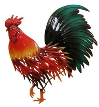 RiloStore 30x28cm Metall HAHN bunt edel Gartendeko Deko Hühner Metallhahn Garten Dekoration bunter Hahn Schild Aufhänger Hänger Gockel Dekohahn