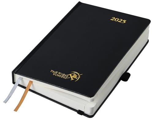 POPRUN Kalender 2025 Tagesplaner Hardcover 21,5 x 14,5 cm, Tageskalender A5 1 Tag 1 Seite (Montag - Sonntag), Terminplaner (Jan.2025-Dez.2025) mit Stiftschlaufe - Schwarz