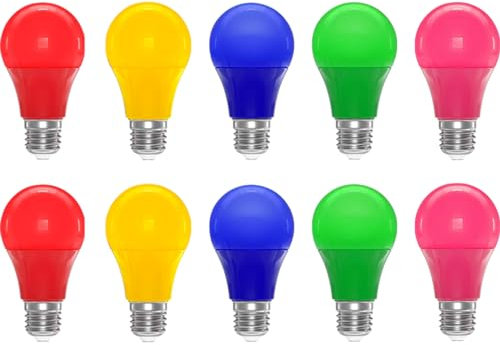 ZFQ Bunte Glühbirnen LED E27 3W, A60 LED Farbige Glühbirne, Gemischte Farben Rot Gelb Blau Grün Rosa, für ühnen Innendekorationen Halloween Weihnachten Party Bar, 10 Stück
