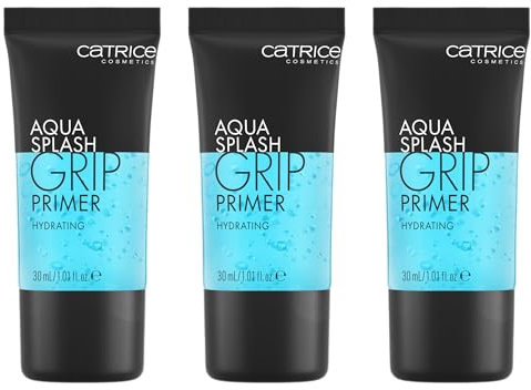 Catrice Aqua Splash Grip Primer, Blau, feuchtigkeitsspendend, langanhaltend, strahlend frisch, für trockene Haut, vegan, ölfrei, ohne Parabene, Nanopartikel frei, 3er Pack (3x30ml)