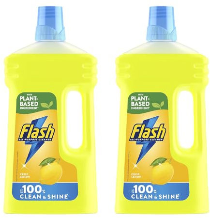 Flash All Purpose Cleaner Crisp Lemon Scent Vegan 950ml Pack of 2 Dirt Grease Remover Kitchen Bathroom Floor Cleaning Detergent with Welari Thank You Card | (2pack) (1900ml)