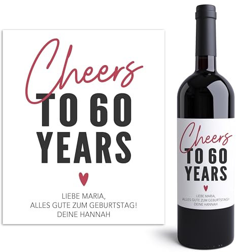 Weinetiketten personalisiert 60. Geburtstag Mann Frau Flaschenetiketten selbst gestalten Geburtstagsgeschenk Geschenk Weinflasche Wein Etiketten selbstklebend 2 Stück | 10x12 cm