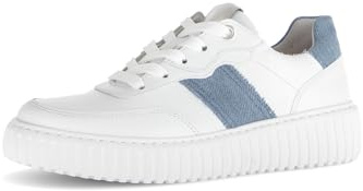 Gabor Damen Low-Top Sneaker, Frauen Halbschuhe,Komfortable Mehrweite (H),straßenschuhe,Strassenschuhe,Weiss/Jeans/Silber,38.5 EU / 5.5 UK