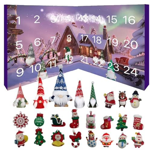 Calendario dell'Avvento natalizio 2024, con gnomo natalizio, calendario dell'avvento di 24 giorni, con gnomo da collezione per adulti, CLS537 (blu scuro, 21 x 21 cm)