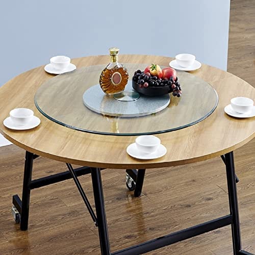 Rotating Turntable Round Glass Lazy Susan 60cm Large Silent Tabletop Organizer for Kitchen Dining Table Serving Plate Spices Storage 300KG Bearing Capacity