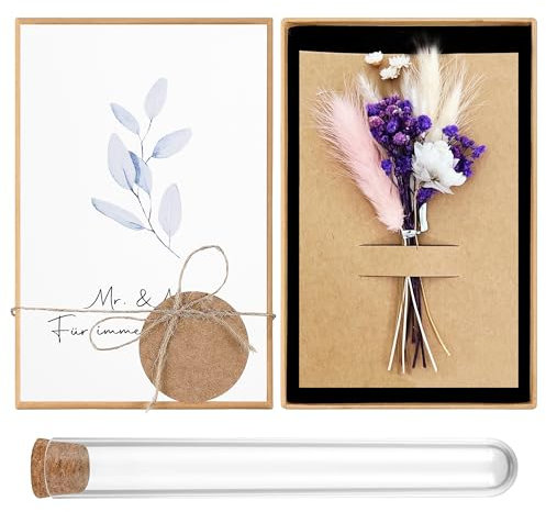 LUMIN TUTU Hochzeitsgeschenk für Brautpaar, Geldgeschenk Hochzeit Set mit Kunststoff Reagenzglas, Getrocknete Blumen , 17,8 x 11,8 cm, Perfekt für Brautpaar oder Geburtstag