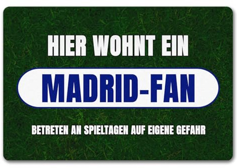 speecheese Hier wohnt EIN Madrid-Fan Fußmatte in 40x60 cm ohne Rand mit Rasenmotiv Sportfan Madrid Spanien Sport Europa