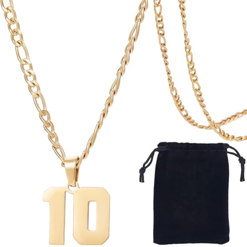 Beebeecraft 1 Box Nummer 10 Halskette Personalisierter Zahlenanhänger 304 Edelstahl Gold Figaro Kette Sport Athlet Zahlen Halsketten Für Männer Frauen Baseball Fußball Team Sport Inspiration
